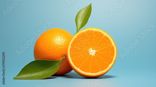 Ripe oranges on a colored background. Fruits are rich in vitamins. Citrus fruits. A place for the text.