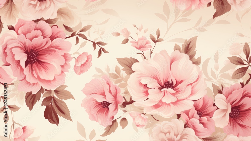 Beautiful delicate pink flowers on a beige background. Abstract layout of a colored frame with space for text. An invitation to a wedding. The concept of International Women's Day, Mother's Day. Beautiful delicate pink flowers on a beige background. Abstract layout of a colored frame with space for text. An invitation to a wedding. The concept of International Women's Day, Mother's Day.