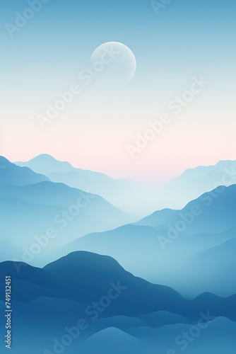 Chinese painting with a minimalist blue style and a thousand miles of rivers and mountains