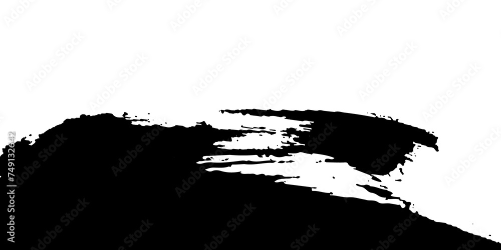 Black ink Stroke Brushes. splash watercolor painted and copy space above. transparent background with png