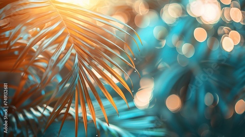 Blur beautiful nature green palm leaf on tropical beach with bokeh sun light wave abstract background. © INK ART BACKGROUND