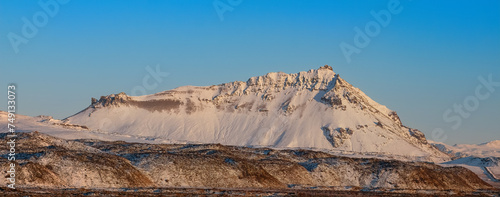 Mountains at the Lóndrangar Basalt Cliffs, Iceland photo