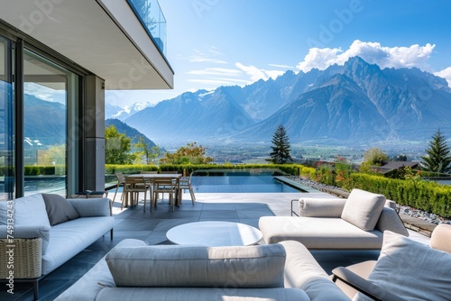 Modern house terrace with mountain view © ParinApril