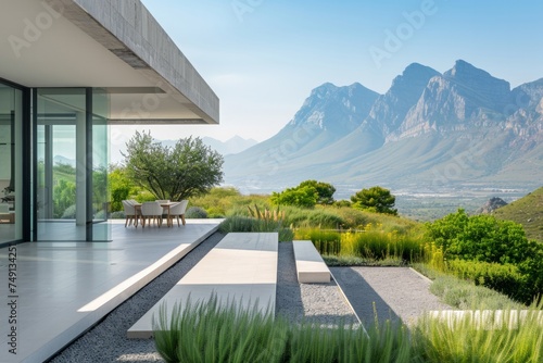 Modern house terrace with mountain view