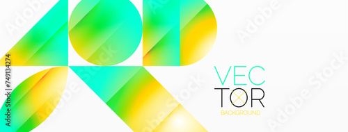 Serene gradient template. Circles and triangles mingle in minimalist perfection. Gentle fusion of forms and hues creates balanced yet captivating backdrop, embodying modern sophistication