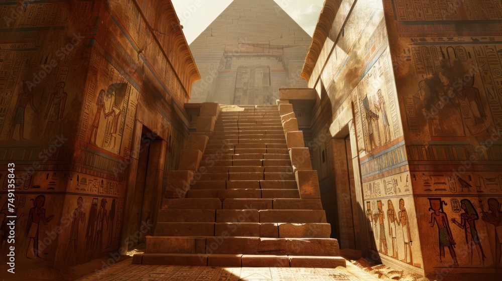 Obraz premium Exploring the Intricate Chambers and Passageways of the Great Pyramid: Ancient Egyptian Architecture and Craftsmanship Unveiled