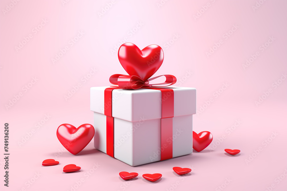 Valentine's Day concept 3D rendering of pink gift box and love