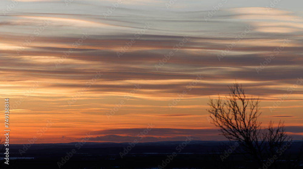 Colourful polar stratospheric clouds around the pallas yllästunturi national park, above the arctic circle in northern Finland