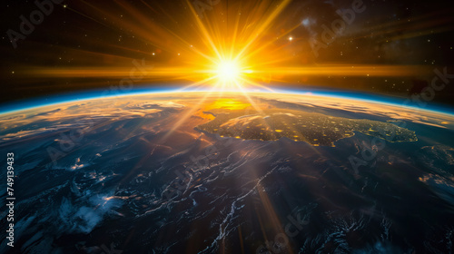 Majestic sunrise viewed from space over Earth