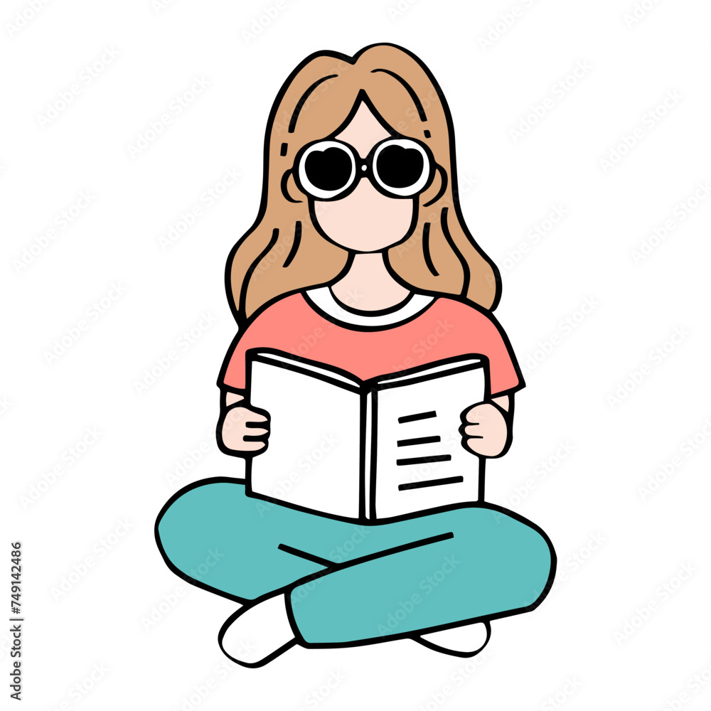 A women in sunglasses is relaxating with reading a book, capturing the essence of leisure and knowledge acquisition. New normal concept.
