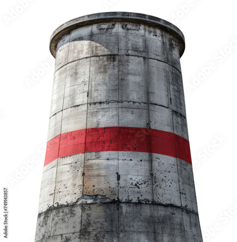 Close-up of a cooling tower with red stripe isolated on transparent background