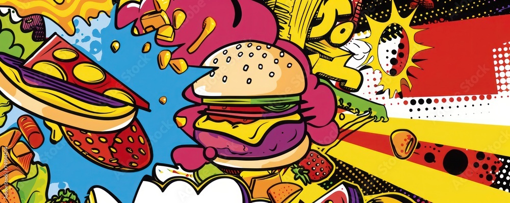 Colorful Pop Art Food and Fruit Illustration