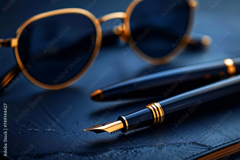 Fototapeta premium Sophisticated April Fool's Day Concept with Elegant Sunglasses and a Luxury Pen