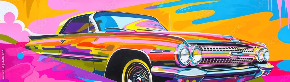 Vibrant Pop Art Style Classic Car Illustration