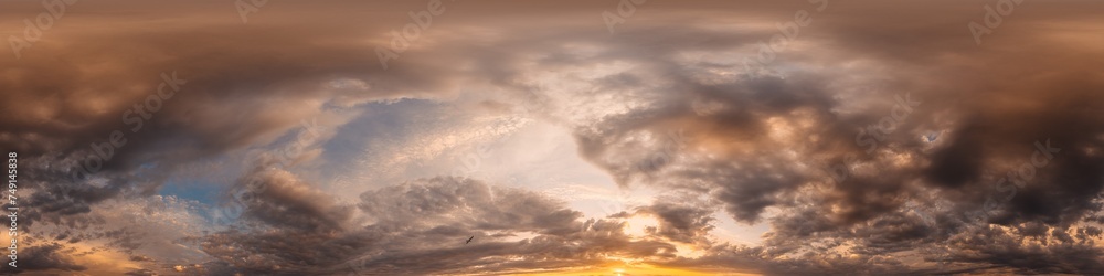 Dramatic sunset sky panorama with bright glowing red pink Cumulus clouds. HDR 360 seamless spherical panorama. Sky dome in 3D, sky replacement for aerial drone panoramas. Weather and climate change. Dramatic sunset sky panorama with bright glowing red pink Cumulus clouds. HDR 360 seamless spherical panorama. Sky dome in 3D, sky replacement for aerial drone panoramas. Weather and climate change.