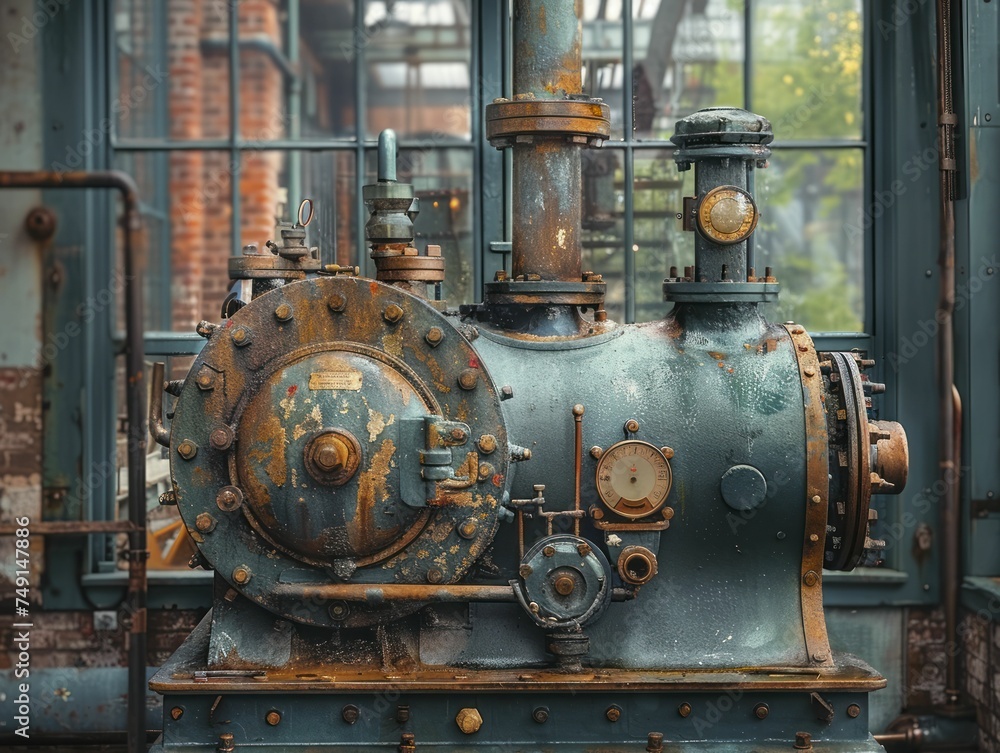An operational antique steam engine symbolizes the industrial revolution's legacy of steam power in manufacturing leap.