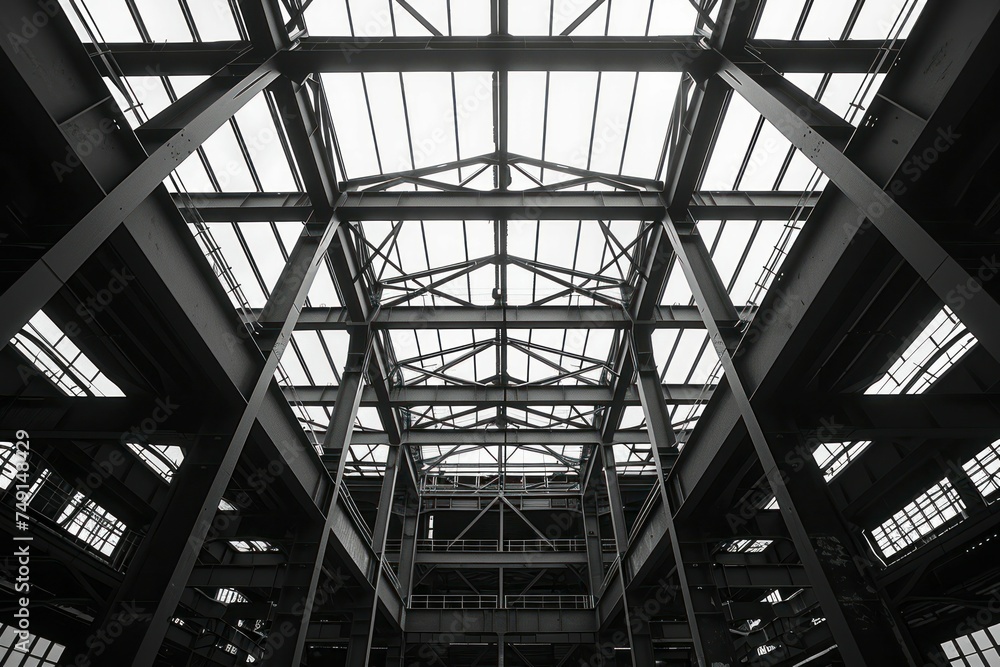 Steel Skeletons, The structural frame of an under-construction factory, its steel beams forming the skeleton of future industrial activities and economic growth.