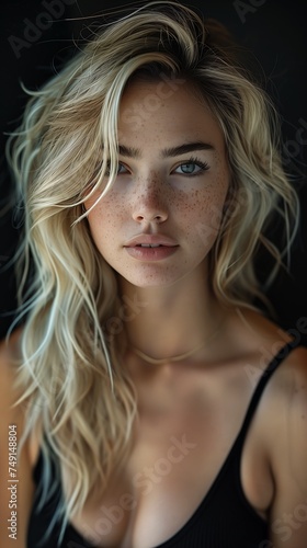 closeup woman freckles face alluring girl long blonde hair short top marine airy look desire perfect human female specimen ocean nubian lux focus pale