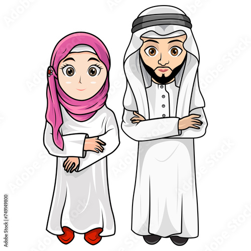 Happy couple muslim kids cartoon