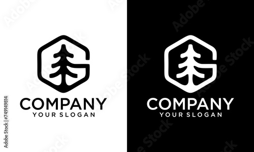 Creative Hexagonal Letter G pine evergreen logo. Letter G Pine Tree Logo Design Vector Icon Graphic Emblem Illustration