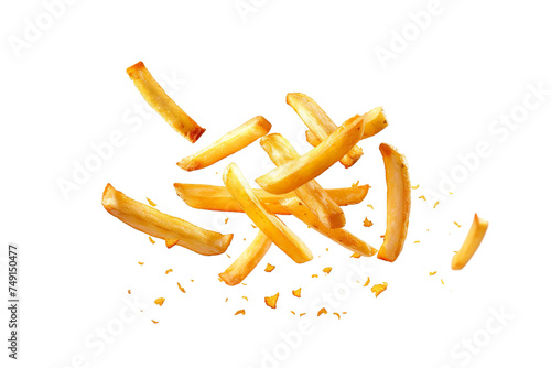 Flying delicious potato fries isolated on white background PNG