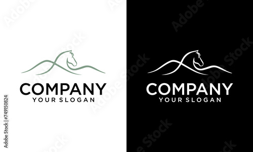 Creative equine hill logo, with mountain and sophistic head horse vector. mountain with horse logo design vector illustration template