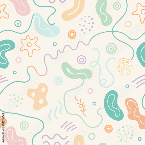 Fishes Flowers Shells Seamless Pattern Design Illustration
