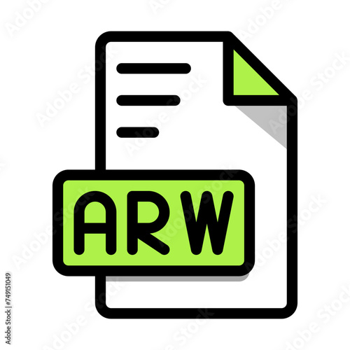 ARW File Format Icon.type file, Outline Style With Long Shadow. Vector illustration.