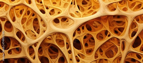 This close-up view shows the secondary structural tissues of a pumpkin root, resembling a wooden structure. The intricate patterns and textures of the wood-like tissues are highlighted in this photo
