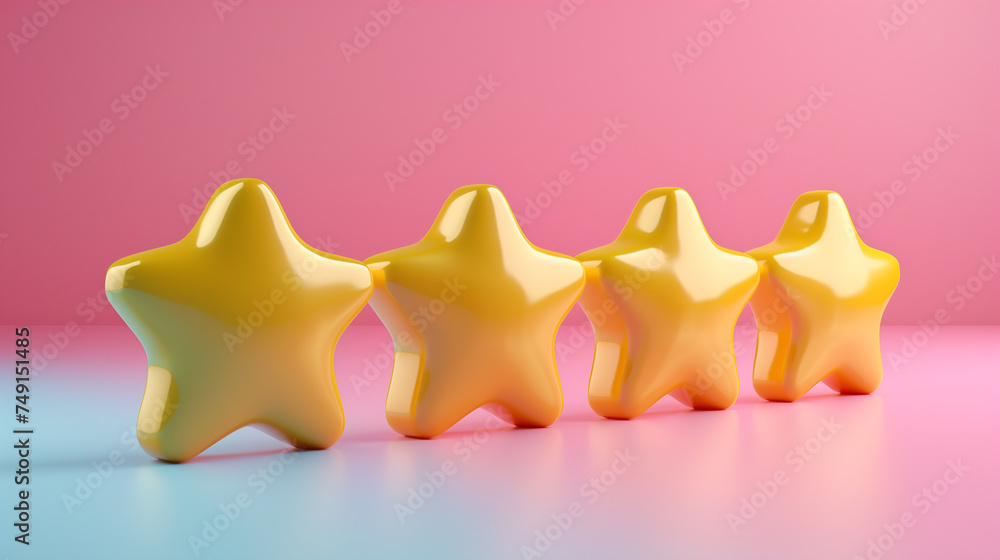 3d style five golden stars shining on a light background, approval rating concept