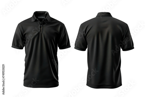 Front and back black tone polo shirt mockup, white background PNG