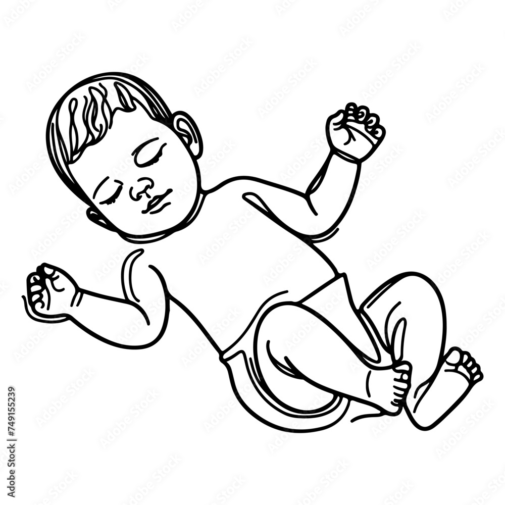 Continuous one black line art hand drawing newborn lying or sleeping doodles outline style vector illustration on white background Continuous one black line art hand drawing newborn lying or sleeping doodles outline style vector illustration on white background