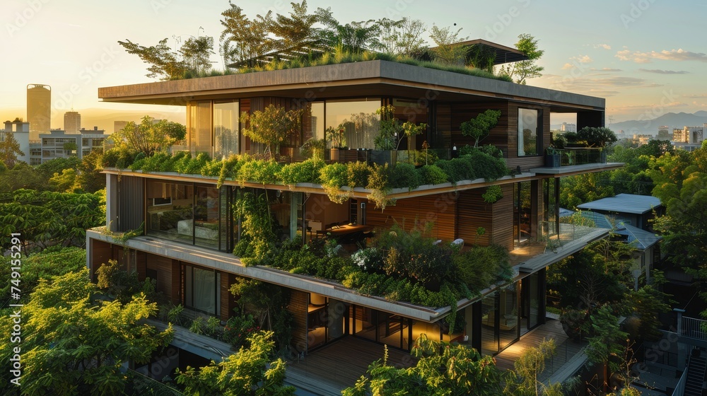 Showcase the beauty of sustainable architecture, where design meets eco-conscious living