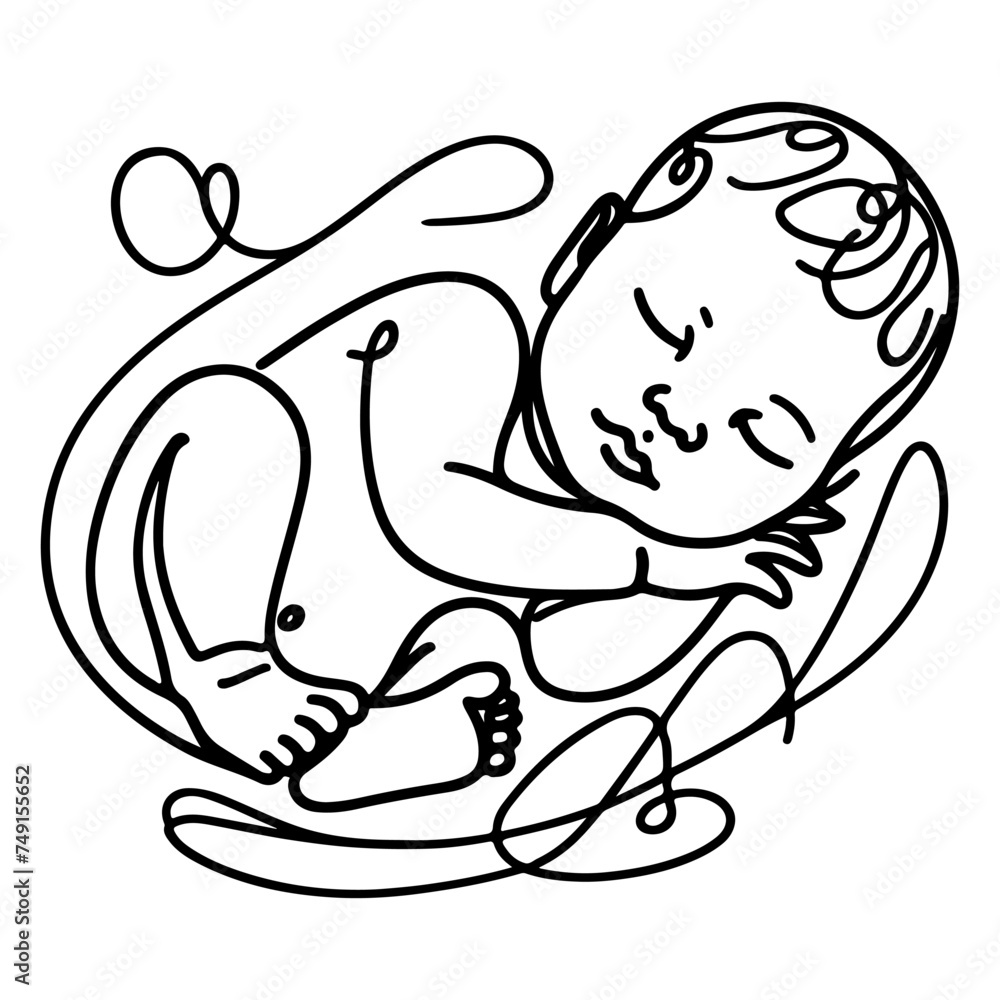Continuous one black line art hand drawing newborn lying or sleeping doodles outline style vector illustration on white background Continuous one black line art hand drawing newborn lying or sleeping doodles outline style vector illustration on white background