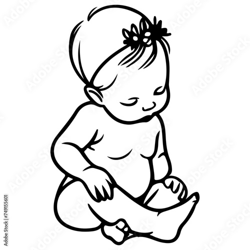 Continuous one black line art hand drawing newborn lying or sleeping doodles outline style vector illustration on white background