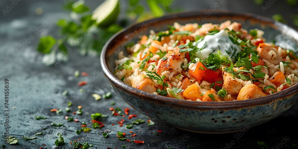Chicken biryani, a spicy Indian rice dish popular in Malabar, Hyderabad