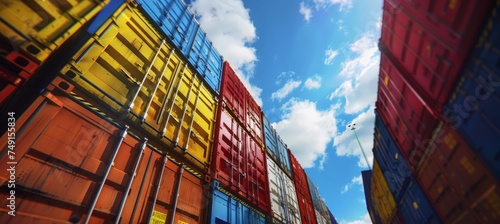 A series of vibrant shipping containers are lined up next to each other, showcasing a variety of colors and sizes.