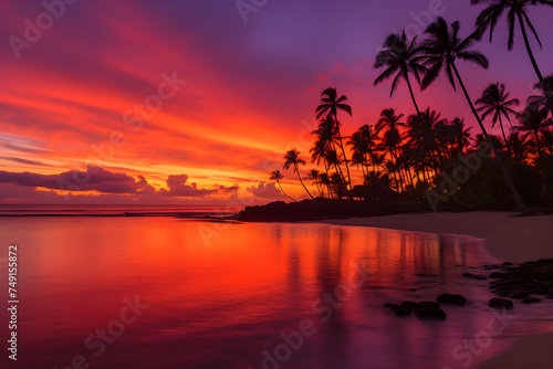 Breathtaking Scenic Beach View Under a Majestic Colorful Sunset Sky