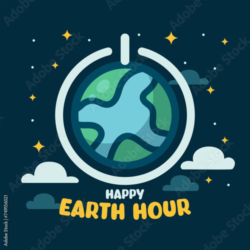 Flat Design Earth Hour Vector Illustration. Earth Hour Day. Earth Hour turn off the lamp, switch off the light. for poster and banner