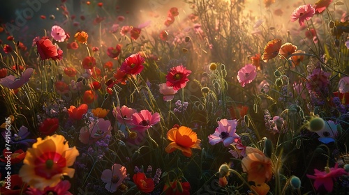 flowers in the meadow in the sunlight.