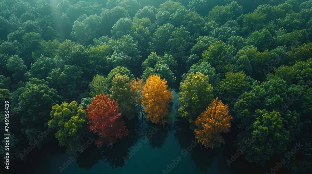 temperate deciduous forest, autumn, pine forest, forest, nature, landscape, tree, top view, oak, beech, maple, willow, leaf, woodland, giant trees, background, fantasy, tranquil scene, pine, change, d