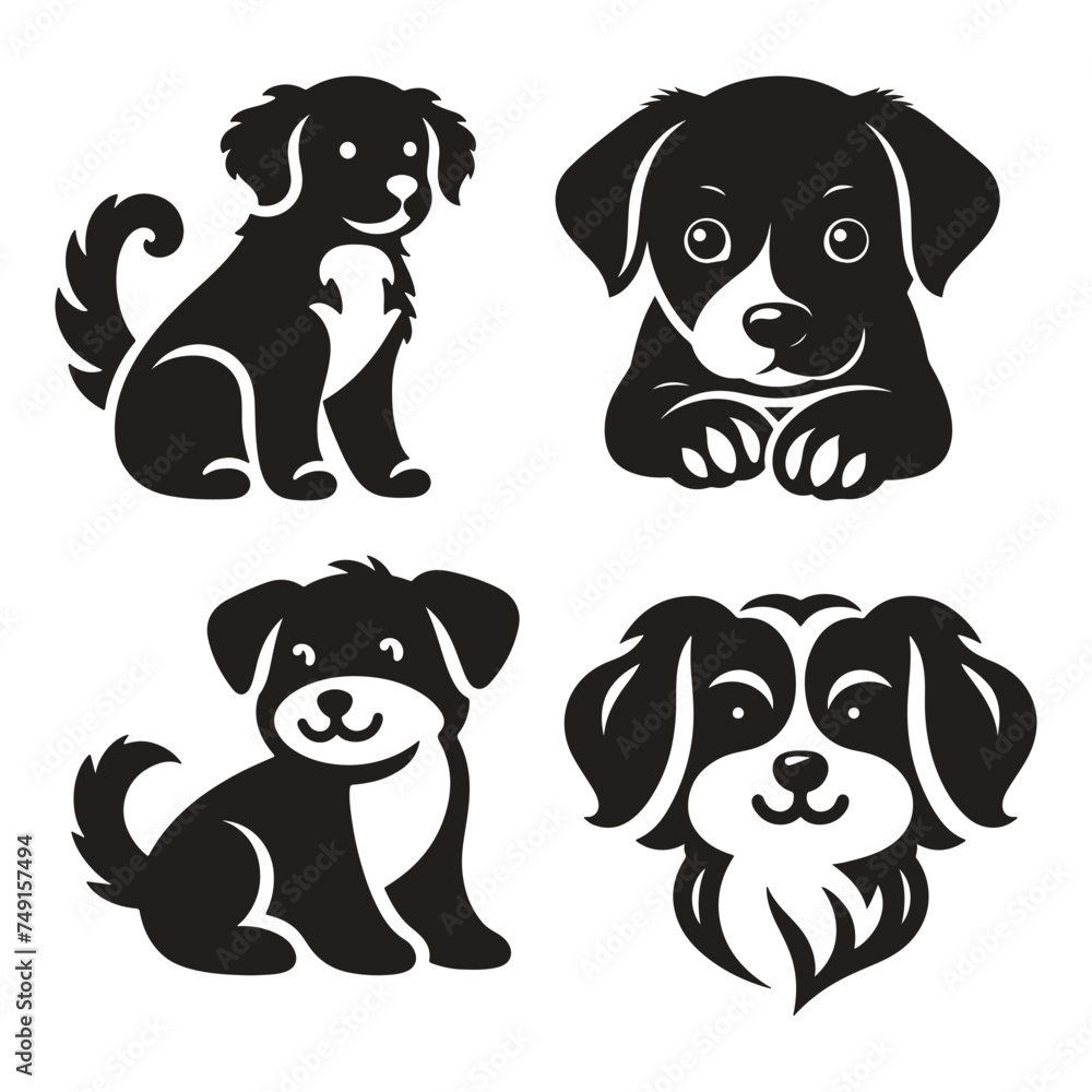 Dog silhouette vector set. Vector silhouette of dog set on white background. Dog silhouette vector set. Vector silhouette of dog set on white background.