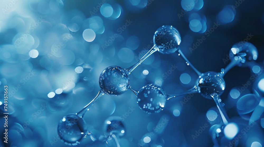 In a universe of blue a 3D molecule model spins its bonds and atoms a testament to the beauty of molecular structure In a universe of blue a 3D molecule model spins its bonds and atoms a testament to the beauty of molecular structure