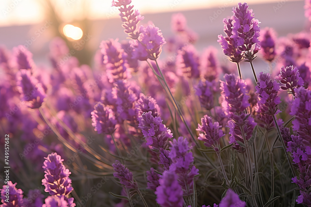 Fototapeta premium lavender field at sunset.
