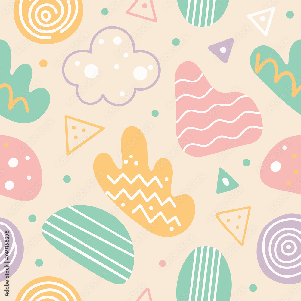 Handy Hearts Seamless Pattern: A delightful design featuring hand-drawn hearts, perfect for baby-themed illustrations, birthday cards, and sweet-themed