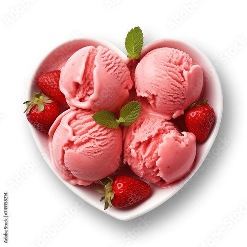 strawberry ice cream scoops isolated on transparent or white background, png