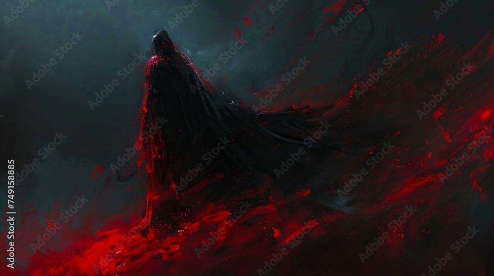 The figure of Satan cloaked in red and black evokes a sense of foreboding and majesty in a captivating illustration The figure of Satan cloaked in red and black evokes a sense of foreboding and majesty in a captivating illustration