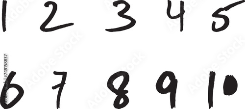 Handwritten numbers, black ink on white paper, simple digits, sequential order, elementary school math, basic counting, numerical sequence, clear penmanship