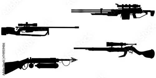 Black Silhouette Rifle and Harpoon Gun Vector Set