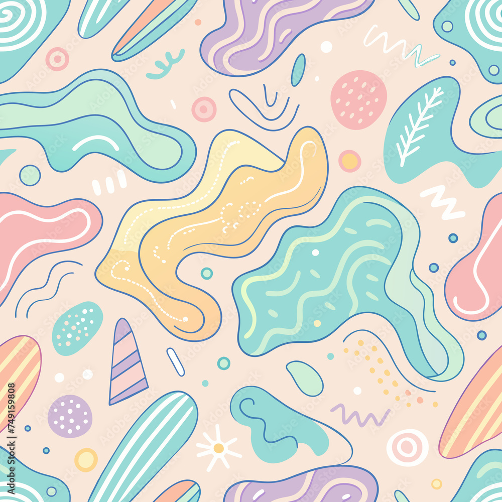 Seamless Shell and Wave Pattern: Vector Illustration Design with Floral and Nature Elements for Textile, Wallpaper, or Card Decoration